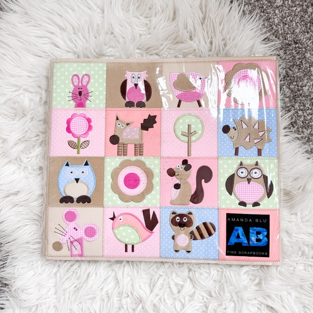 Amanda Blu | Animal Patch Scrapbook Album – Pink Green Brown Woodland Critters